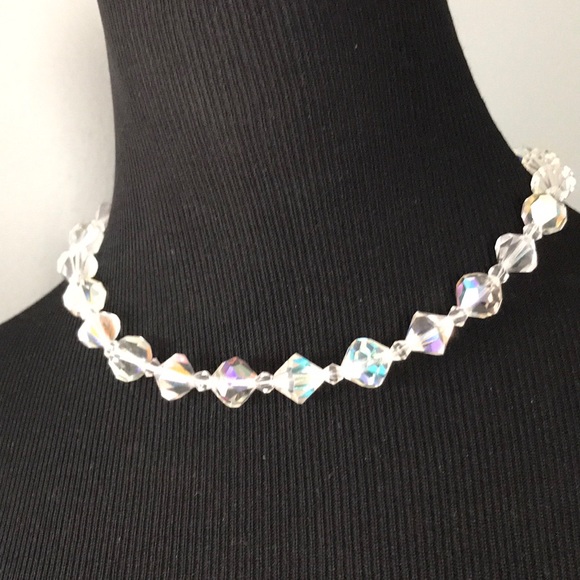vintage Jewelry - Vintage Crystal Necklace Aurora Borealis